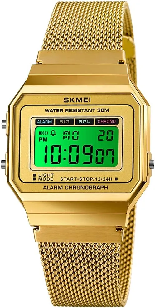 Gosasa Classic Unisex Women's Men's Digital Multifunction Sports Watch Stainless Steel Band Square Waterproof Electronic Led Watch