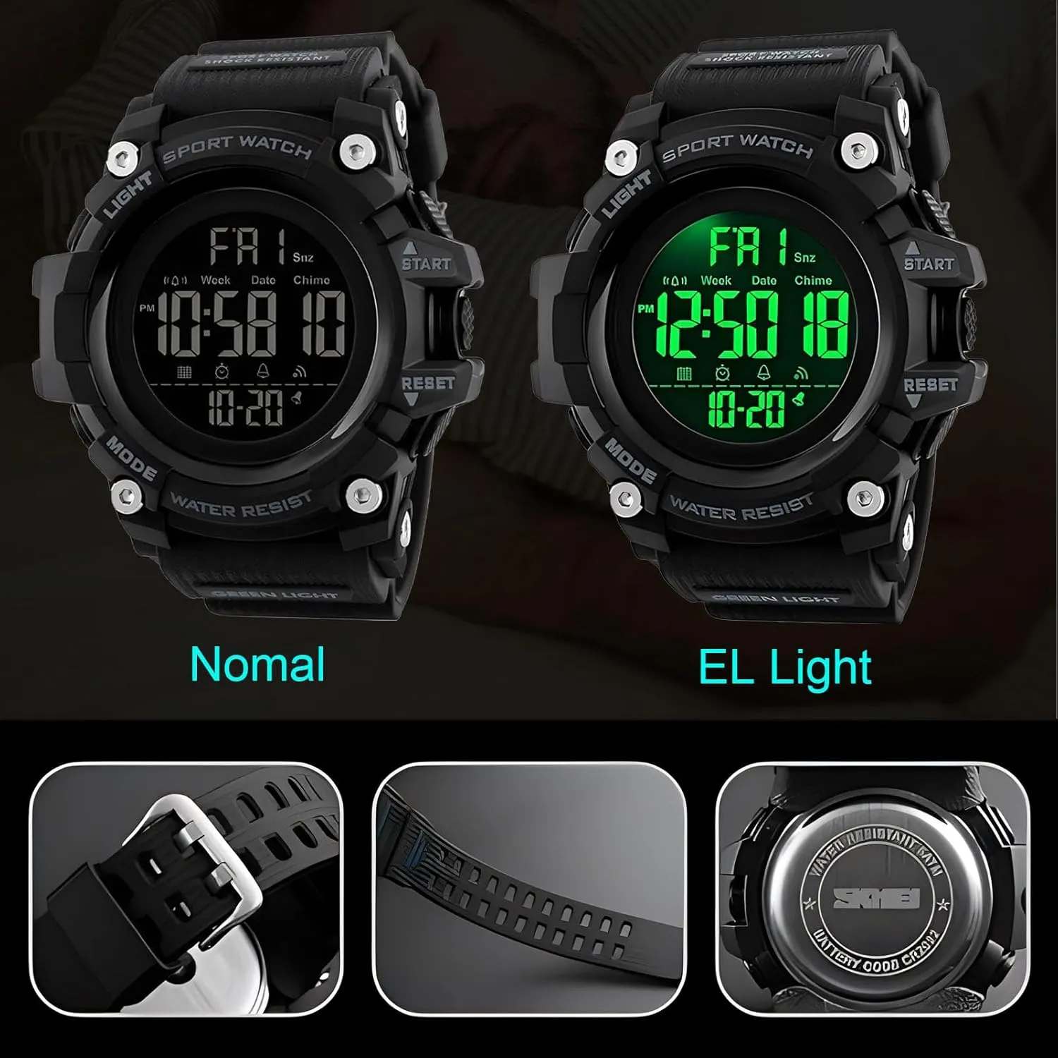 Gosasa Men Sport Watch Countdown Stopwatch Watch Mens Wrist Watch Waterproof LED Electronic Digital Male Watch 12/24 Hour Multifunctional Watch