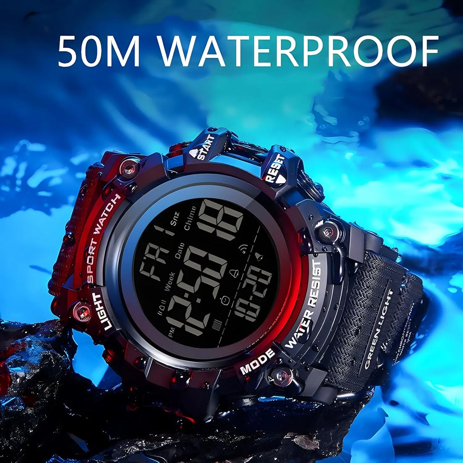 Gosasa Men Sport Watch Countdown Stopwatch Watch Mens Wrist Watch Waterproof LED Electronic Digital Male Watch 12/24 Hour Multifunctional Watch