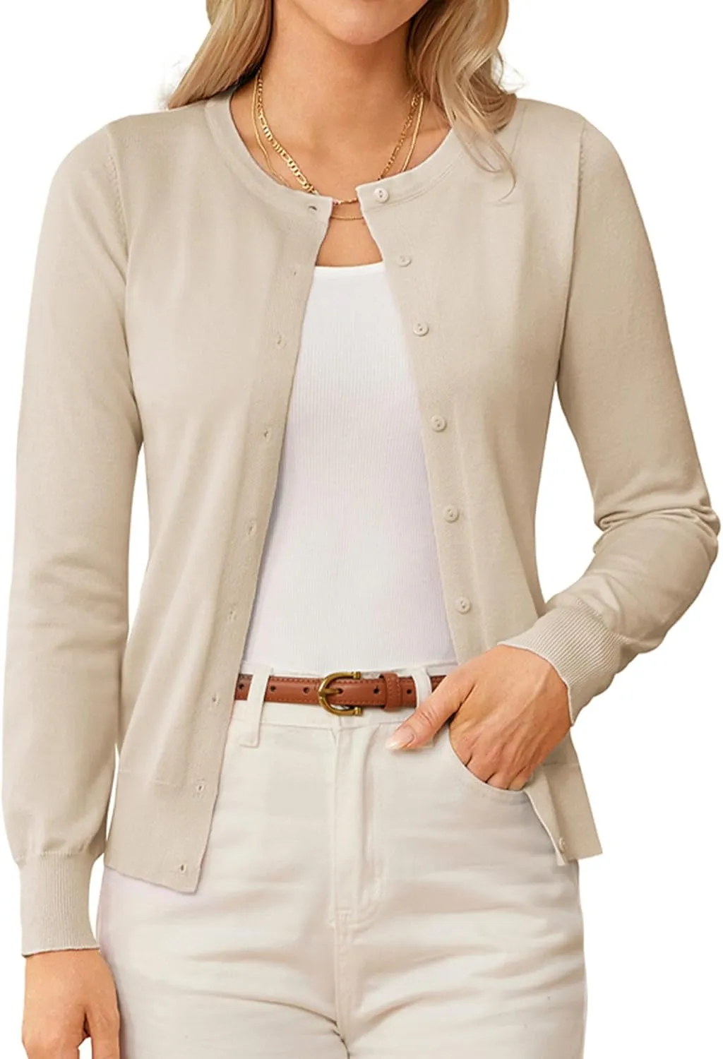 GRACE KARIN Women's Classic Long Sleeve Knit Cardigan Sweaters Casual Open Front Button Down Cardigan S-3XL