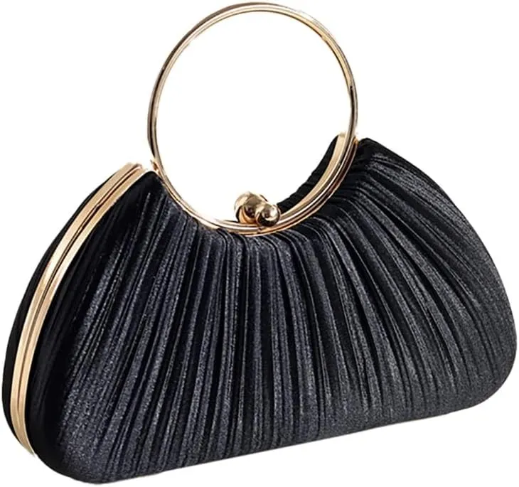 Graceful Pleated Satin Handbag for Women Circle Handle Evening Bag Wedding Guest Clutch Purse Elegant Dating Purse