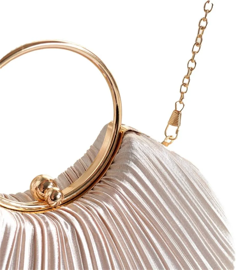 Graceful Pleated Satin Handbag for Women Circle Handle Evening Bag Wedding Guest Clutch Purse Elegant Dating Purse
