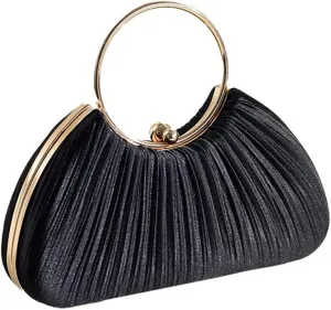 Graceful Pleated Satin Handbag for Women Circle Handle Evening Bag Wedding Guest Clutch Purse Elegant Dating Purse