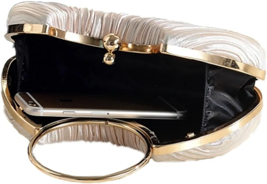 Graceful Pleated Satin Handbag for Women Circle Handle Evening Bag Wedding Guest Clutch Purse Elegant Dating Purse