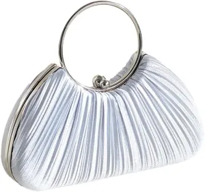 Graceful Pleated Satin Handbag for Women Circle Handle Evening Bag Wedding Guest Clutch Purse Elegant Dating Purse