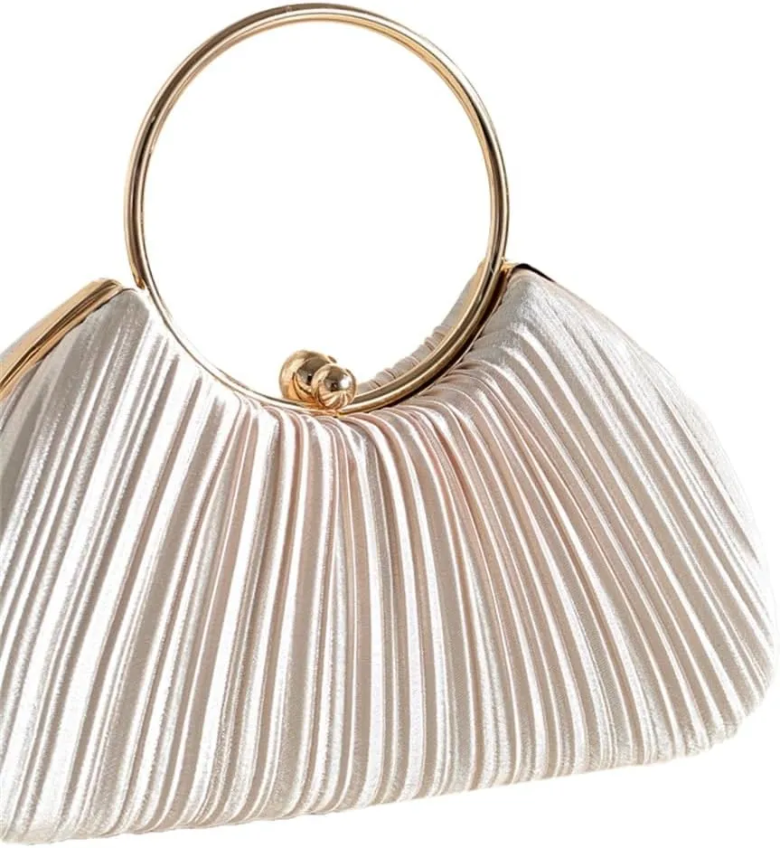 Graceful Pleated Satin Handbag for Women Circle Handle Evening Bag Wedding Guest Clutch Purse Elegant Dating Purse