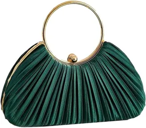 Graceful Pleated Satin Handbag for Women Circle Handle Evening Bag Wedding Guest Clutch Purse Elegant Dating Purse