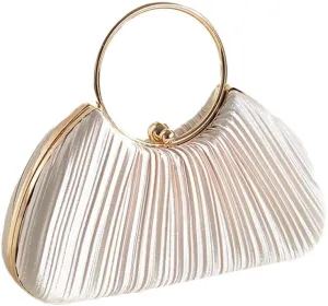 Graceful Pleated Satin Handbag for Women Circle Handle Evening Bag Wedding Guest Clutch Purse Elegant Dating Purse