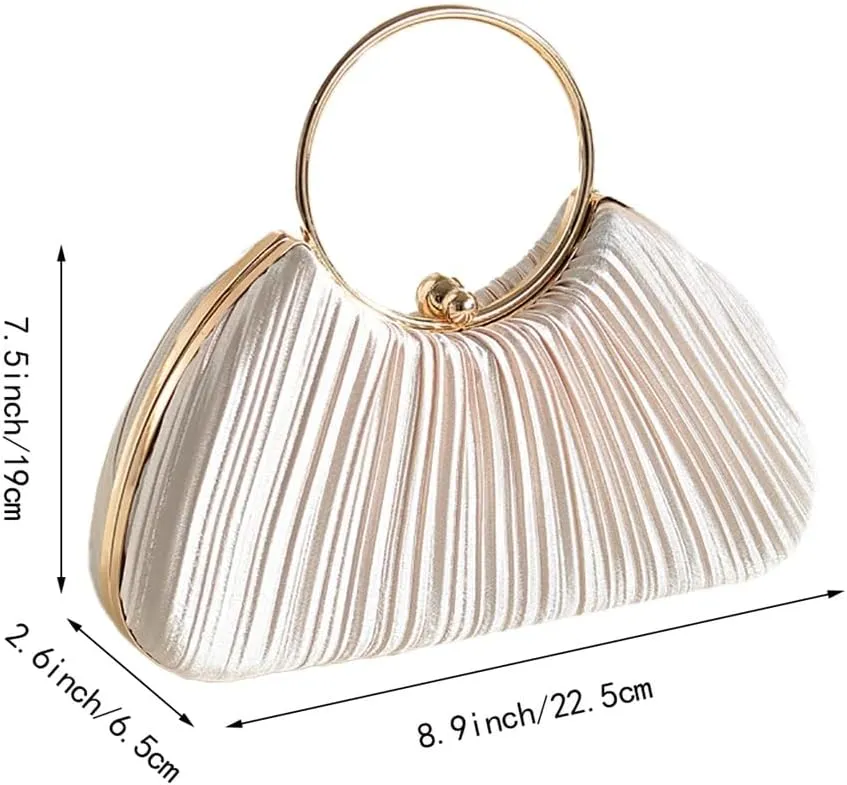 Graceful Pleated Satin Handbag for Women Circle Handle Evening Bag Wedding Guest Clutch Purse Elegant Dating Purse
