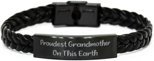 Grandmother Gifts For Grandmom, Proudest, Cool Grandmother Braided Leather Bracelet, Engraved Bracelet From Granddaughter, Mens bracelets, Womens bracelets, Leather bracelets, Beaded bracelets, Charm