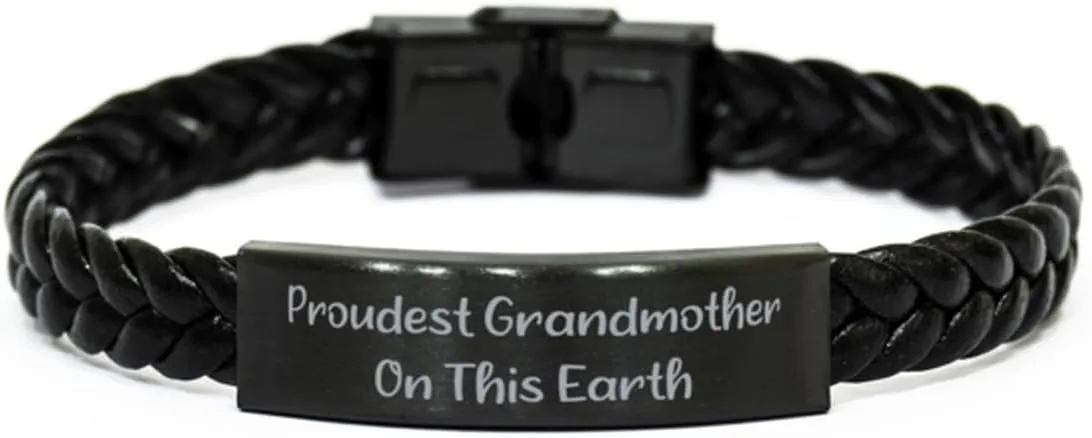 Grandmother Gifts For Grandmom, Proudest, Cool Grandmother Braided Leather Bracelet, Engraved Bracelet From Granddaughter, Mens bracelets, Womens bracelets, Leather bracelets, Beaded bracelets, Charm