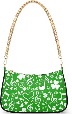 Green Colors with St. Patrick's Day Shoulder Handbags for Women Travel Hobo Tote Handbag Women Gold Chain Shoulder Bags Purse with Zipper Closure