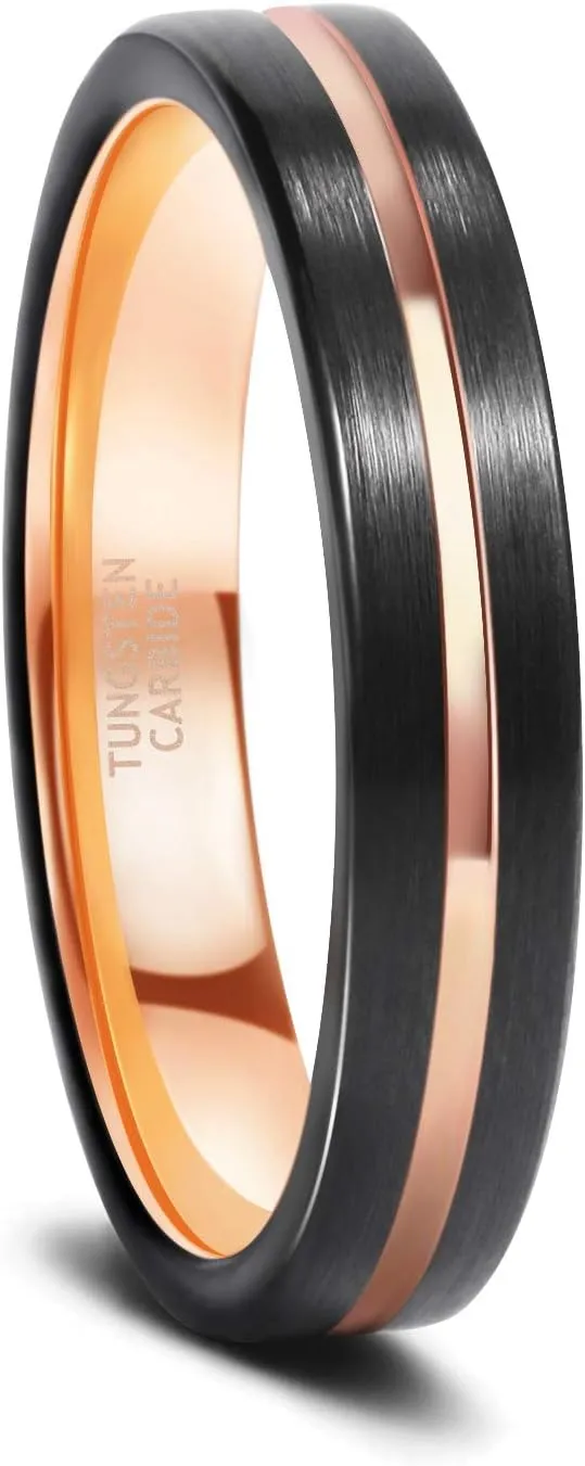 Greenpod 4mm Tungsten Wedding Bands for Women Men Blue/Silver/Gold/Rose Gold Engagement Rings High Polish/Brushed Finish Grooved Comfort Fit Size 4-12