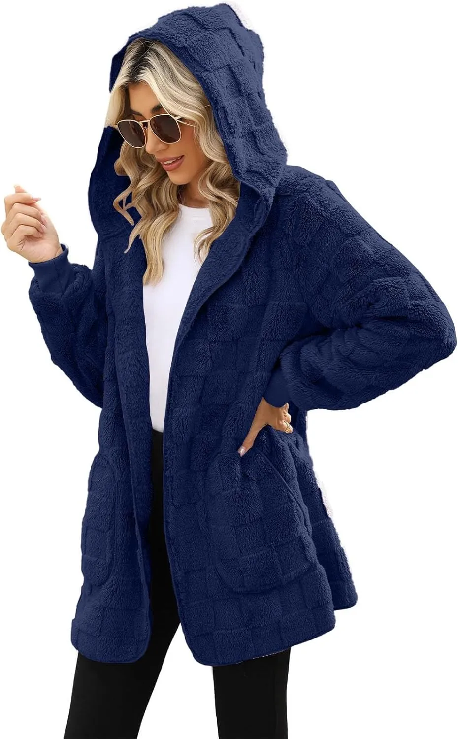 Gumipy Sherpa Jacket Women Open Front Hooded Fleece Jacket Fuzzy Warm Womens Jacket Cardigan Trendy Women Winter Clothes