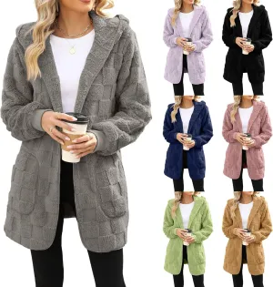 Gumipy Sherpa Jacket Women Open Front Hooded Fleece Jacket Fuzzy Warm Womens Jacket Cardigan Trendy Women Winter Clothes