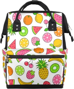 Hand Drawn Fruits Diaper Bag Tote Large Capacity Waterproof with Adjustable Shoulder Strap and Pram Straps Mommy Bag for Hospital Beach Weekender Travel