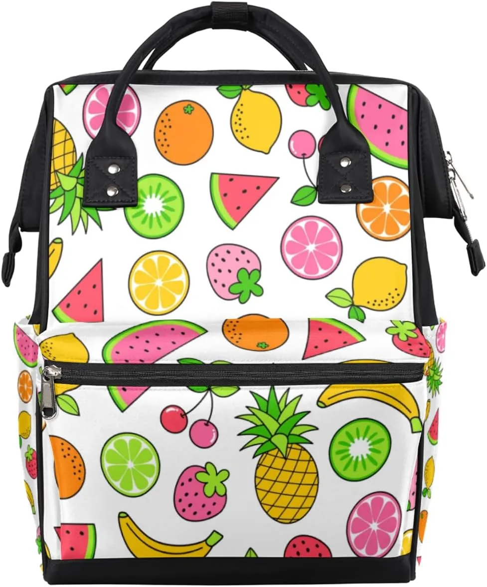 Hand Drawn Fruits Diaper Bag Tote Large Capacity Waterproof with Adjustable Shoulder Strap and Pram Straps Mommy Bag for Hospital Beach Weekender Travel