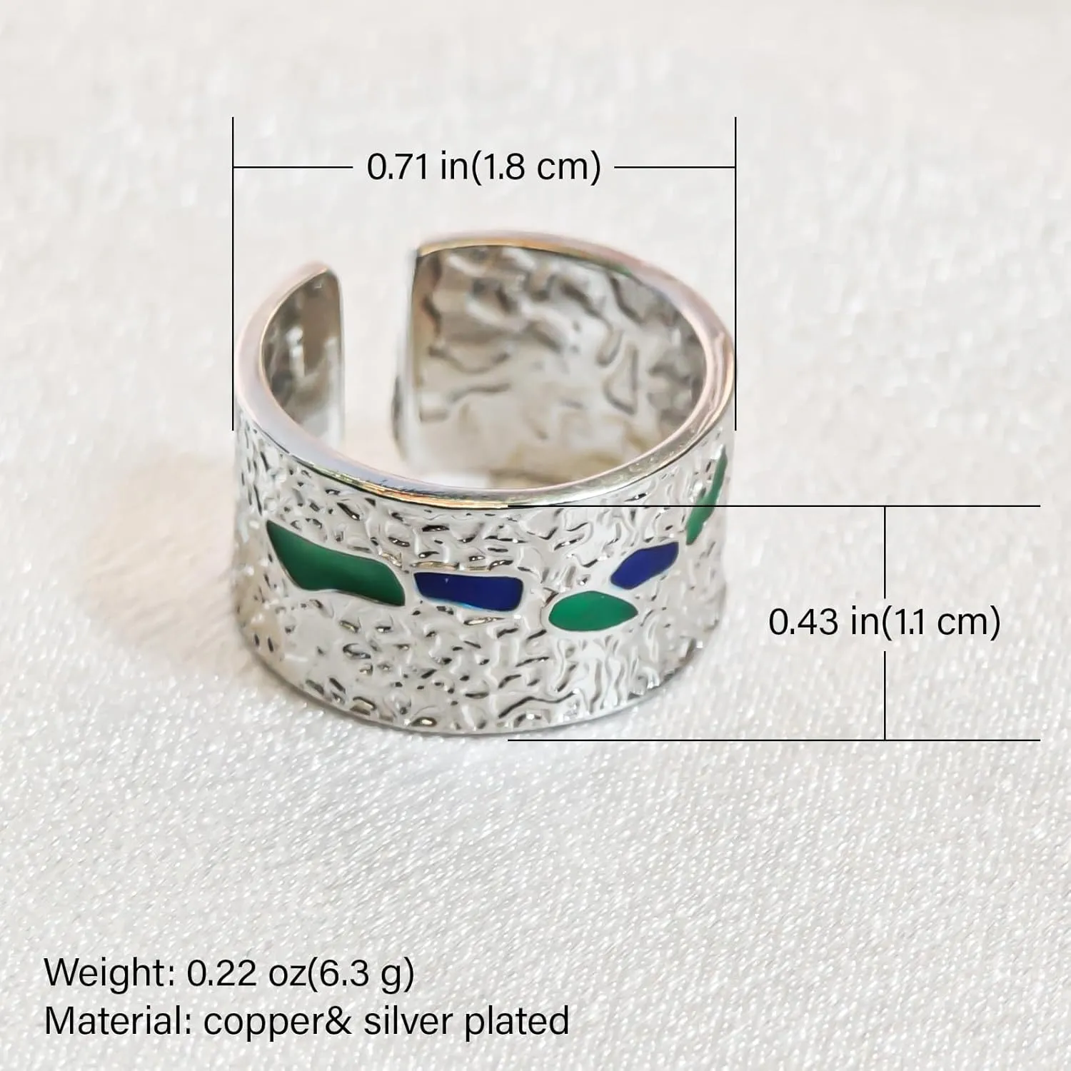 Handmade Chunky Wide Band Ring 925 Sterling Silver Classic Shiny Finish Rings For Men Women Hammered Thumb Rings Cute Open Enamel Rings Boho Minimalist Band Rings Statement Jewelry Gifts for Birthday