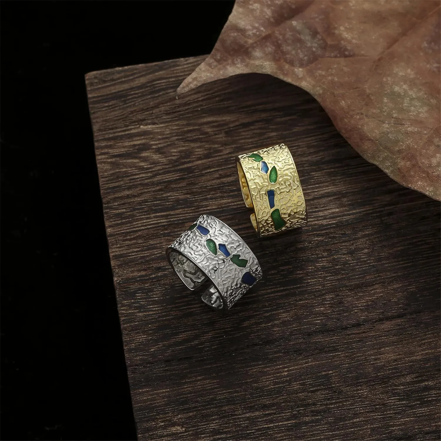 Handmade Chunky Wide Band Ring 925 Sterling Silver Classic Shiny Finish Rings For Men Women Hammered Thumb Rings Cute Open Enamel Rings Boho Minimalist Band Rings Statement Jewelry Gifts for Birthday