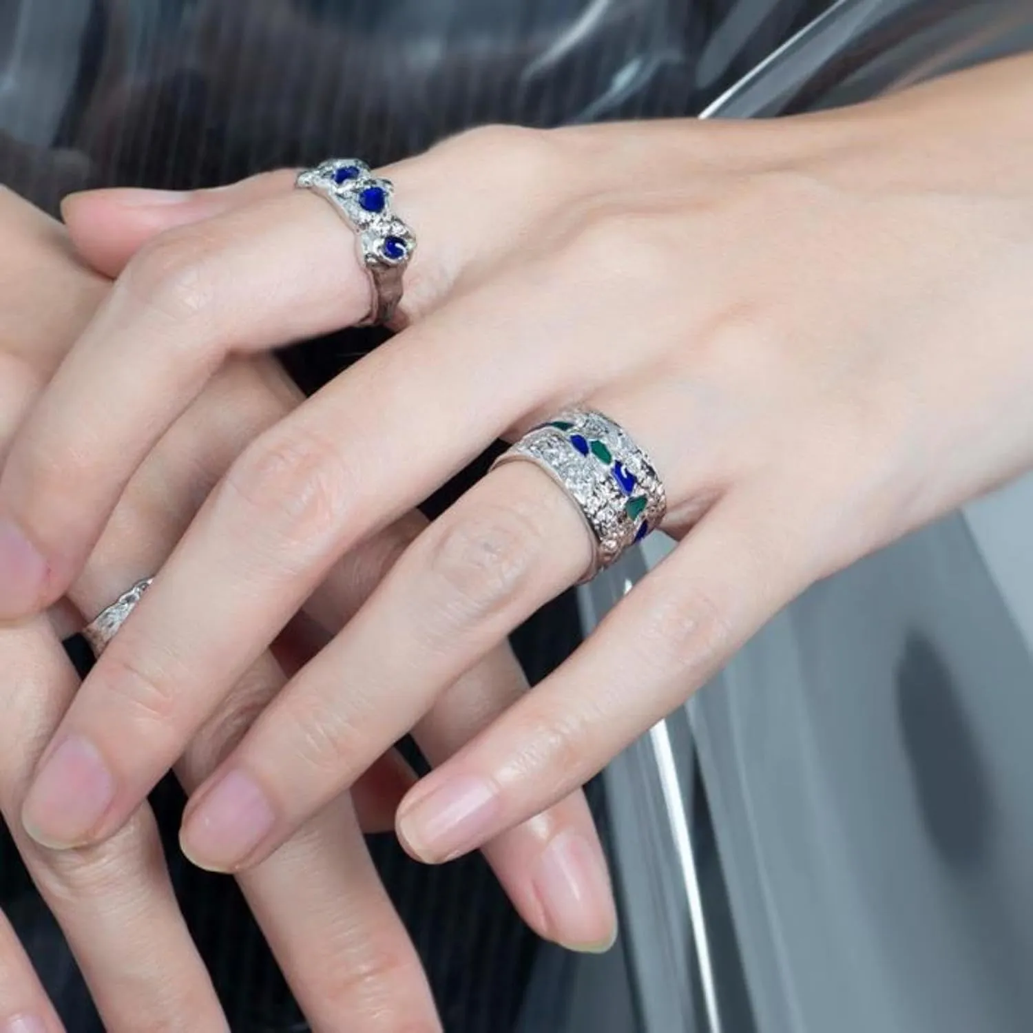Handmade Chunky Wide Band Ring 925 Sterling Silver Classic Shiny Finish Rings For Men Women Hammered Thumb Rings Cute Open Enamel Rings Boho Minimalist Band Rings Statement Jewelry Gifts for Birthday