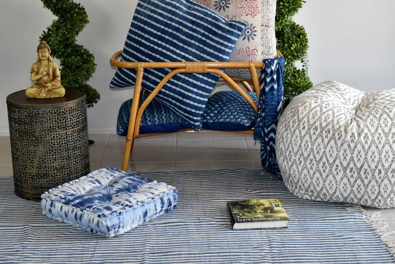 Handmade Indigo Tie and Dye Cotton Floor Cushion Pillow