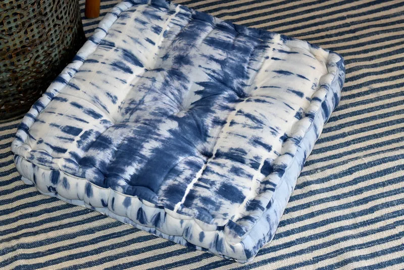Handmade Indigo Tie and Dye Cotton Floor Cushion Pillow