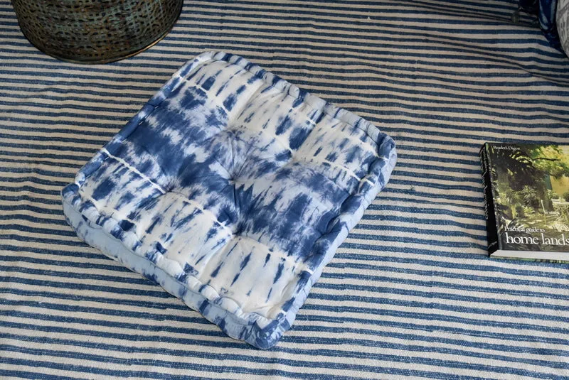 Handmade Indigo Tie and Dye Cotton Floor Cushion Pillow