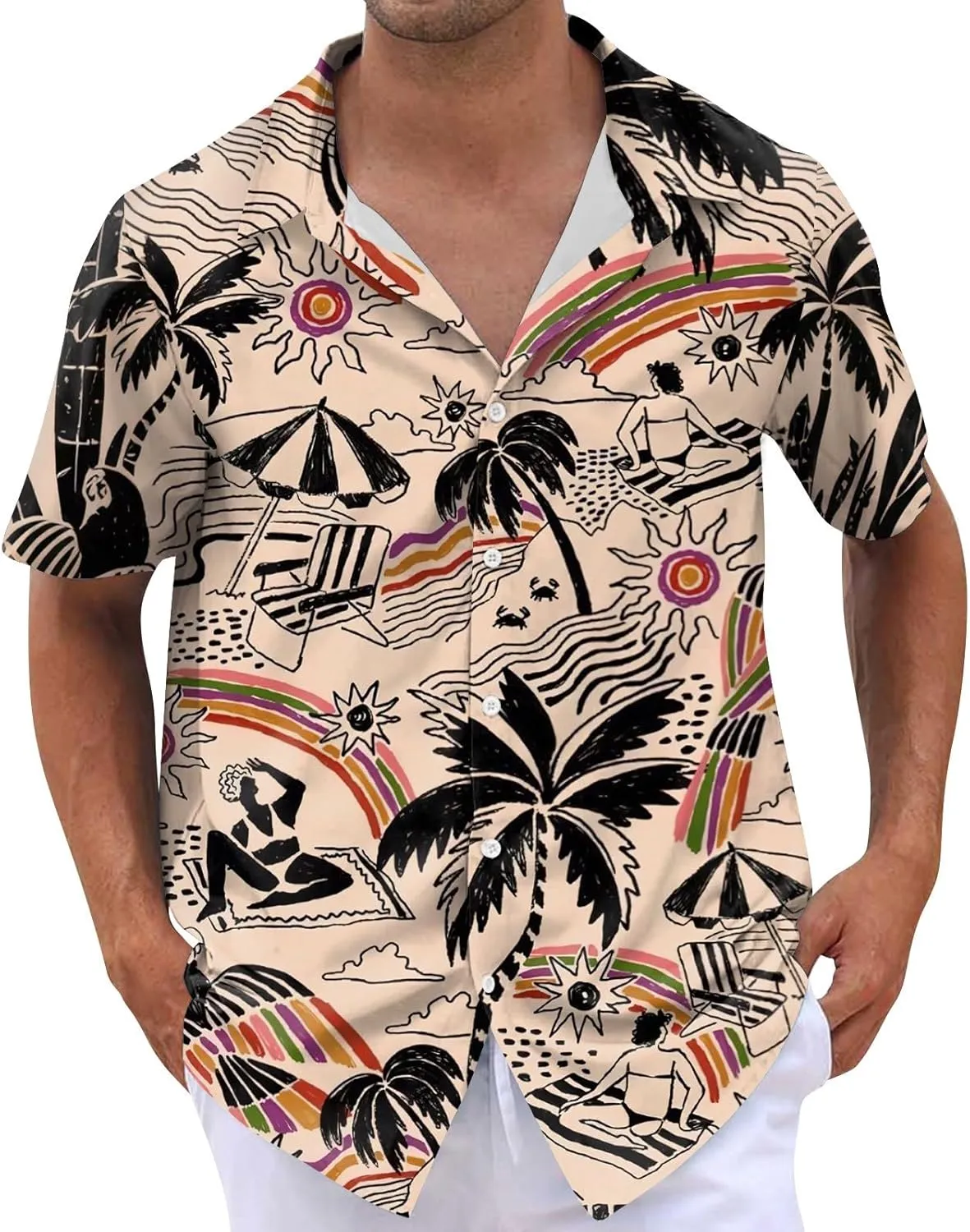 Hawaiian Shirt for Men, Unisex Summer Beach Casual Short Sleeve Floral Button Down Shirts, Tropical Holiday Beach Shirts