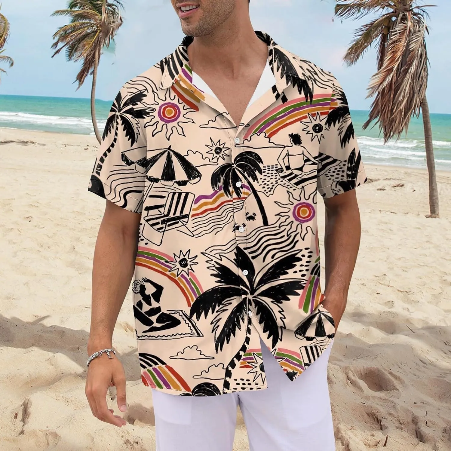 Hawaiian Shirt for Men, Unisex Summer Beach Casual Short Sleeve Floral Button Down Shirts, Tropical Holiday Beach Shirts