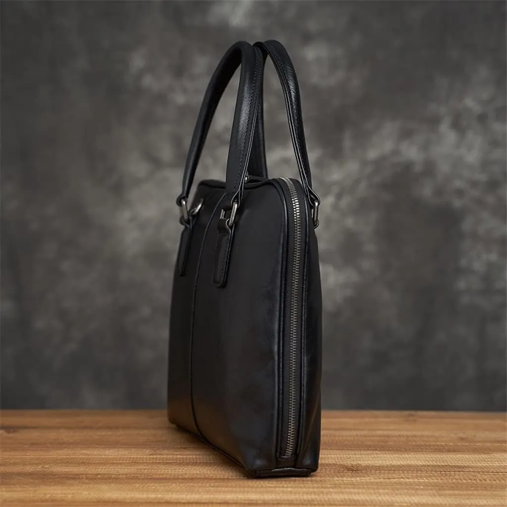 HBJWOV Leather Vintage Man Handbag Briefcase Men Shoulder Bags Coffe Business 14 Inch Laptop Bag