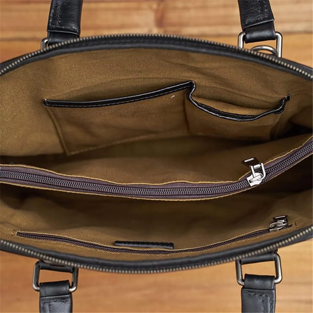 HBJWOV Leather Vintage Man Handbag Briefcase Men Shoulder Bags Coffe Business 14 Inch Laptop Bag