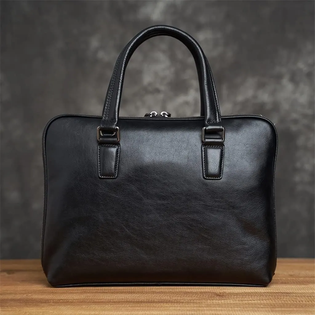 HBJWOV Leather Vintage Man Handbag Briefcase Men Shoulder Bags Coffe Business 14 Inch Laptop Bag