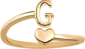 Heart Initial Stackable Rings, Adjustable Pinky Rings Cute Capital Letter Rings Heart Rings Non Tarnish Gold Rings Alphabet Gold Pinky Rings Jewerly Gift for Women