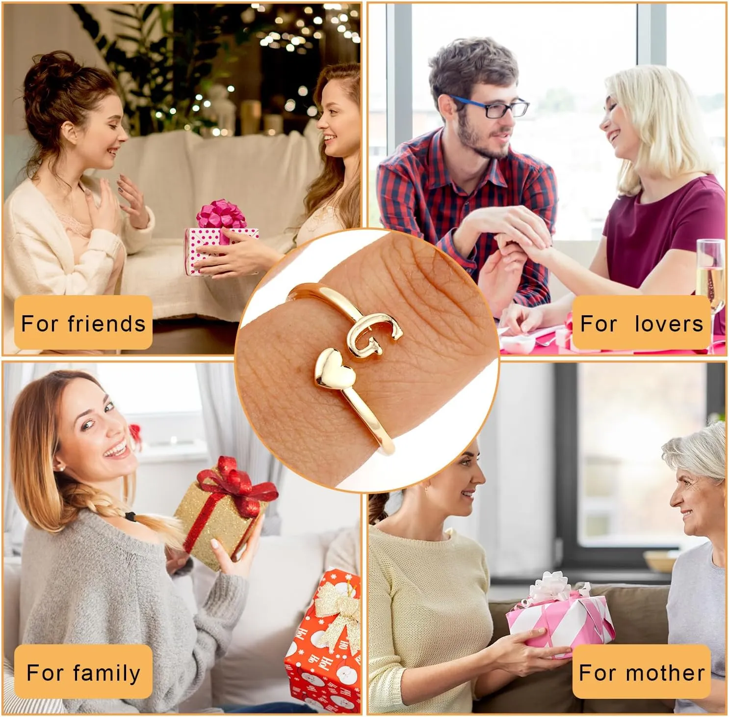 Heart Initial Stackable Rings, Adjustable Pinky Rings Cute Capital Letter Rings Heart Rings Non Tarnish Gold Rings Alphabet Gold Pinky Rings Jewerly Gift for Women