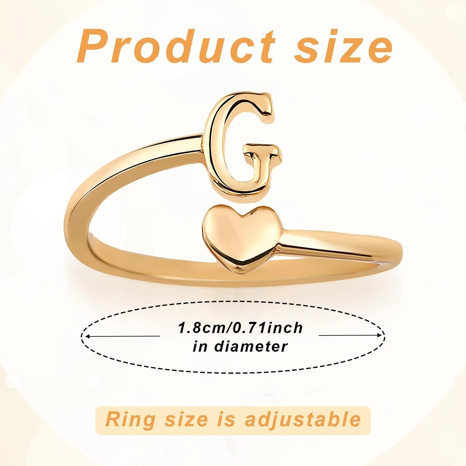 Heart Initial Stackable Rings, Adjustable Pinky Rings Cute Capital Letter Rings Heart Rings Non Tarnish Gold Rings Alphabet Gold Pinky Rings Jewerly Gift for Women