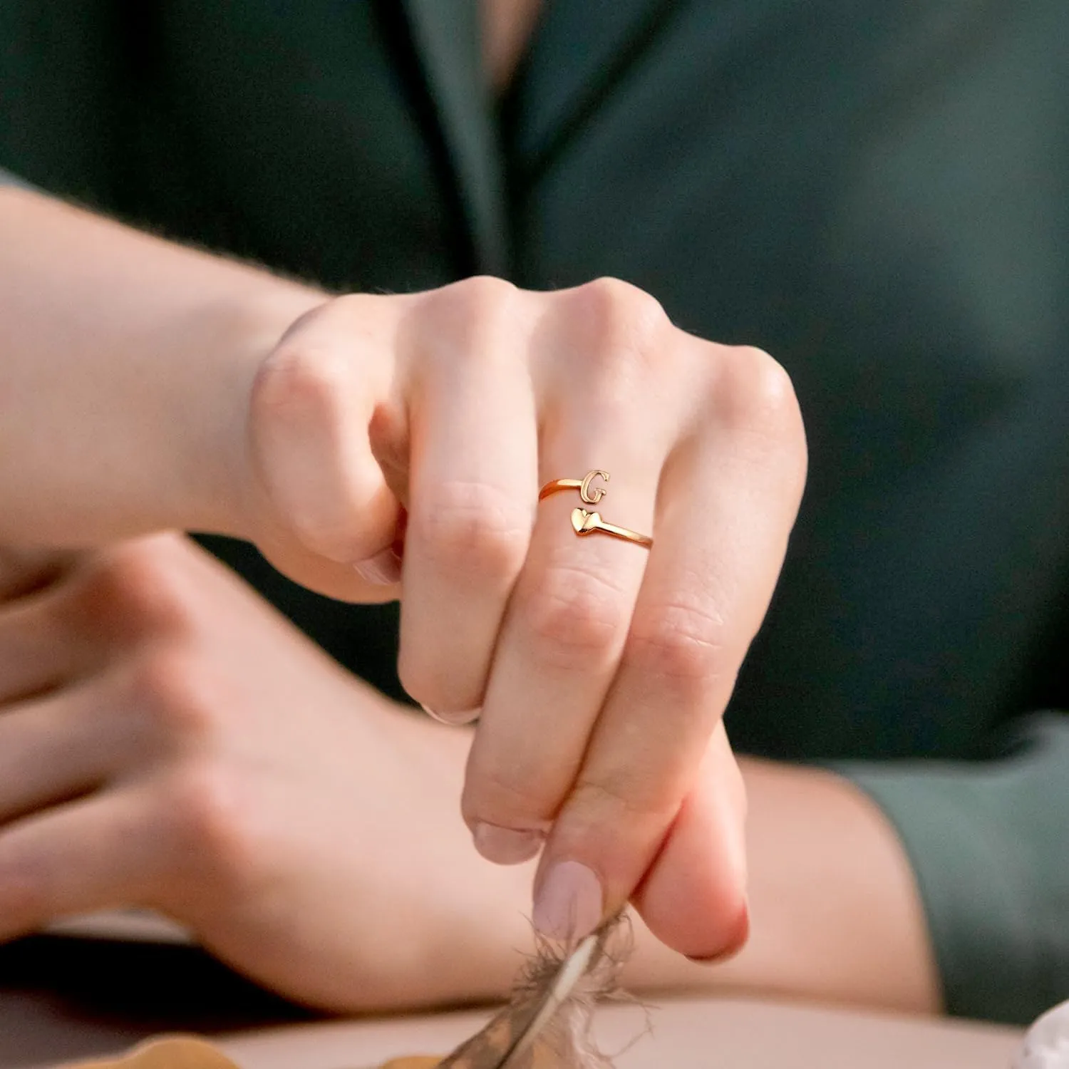 Heart Initial Stackable Rings, Adjustable Pinky Rings Cute Capital Letter Rings Heart Rings Non Tarnish Gold Rings Alphabet Gold Pinky Rings Jewerly Gift for Women