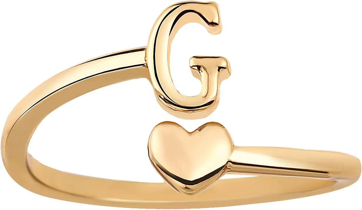 Heart Initial Stackable Rings, Adjustable Pinky Rings Cute Capital Letter Rings Heart Rings Non Tarnish Gold Rings Alphabet Gold Pinky Rings Jewerly Gift for Women