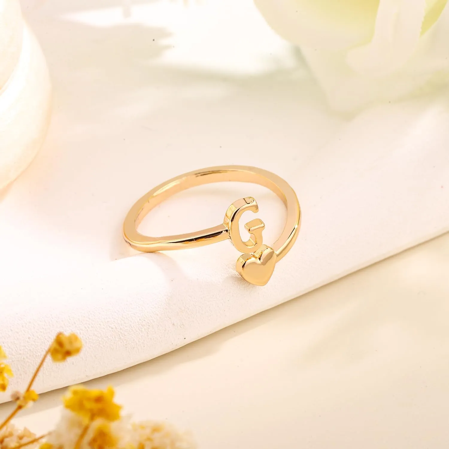 Heart Initial Stackable Rings, Adjustable Pinky Rings Cute Capital Letter Rings Heart Rings Non Tarnish Gold Rings Alphabet Gold Pinky Rings Jewerly Gift for Women