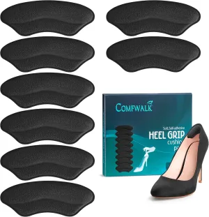 Heel Grip Cushion Pads - 4 Pairs, Self-Adhesive, Shoe Inserts for Loose Shoes, Snug Fit, Blister Prevention, Heel Comfort for Men and Women, Ideal for High Heels (Black, Lip-Shaped)