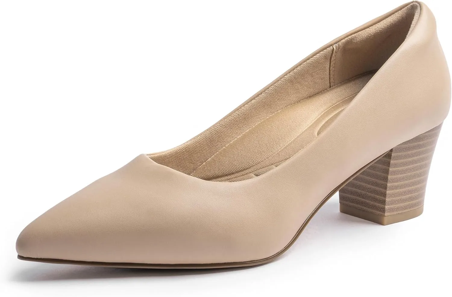 Heels for Women with Arch Support, Low Chunky Block Closed Toe Heels,Comfortable Pointed Toe Dress Office Slip on Pumps Shoes