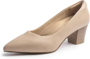 Heels for Women with Arch Support, Low Chunky Block Closed Toe Heels,Comfortable Pointed Toe Dress Office Slip on Pumps Shoes