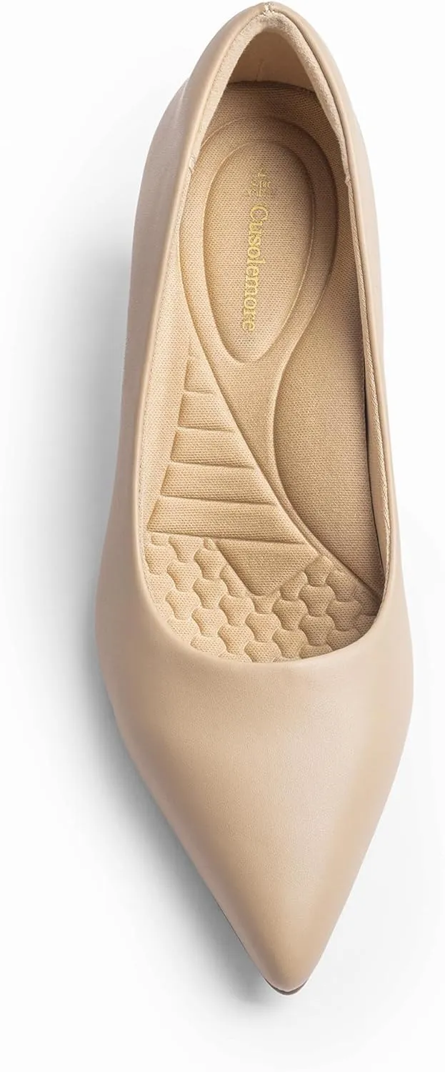 Heels for Women with Arch Support, Low Chunky Block Closed Toe Heels,Comfortable Pointed Toe Dress Office Slip on Pumps Shoes