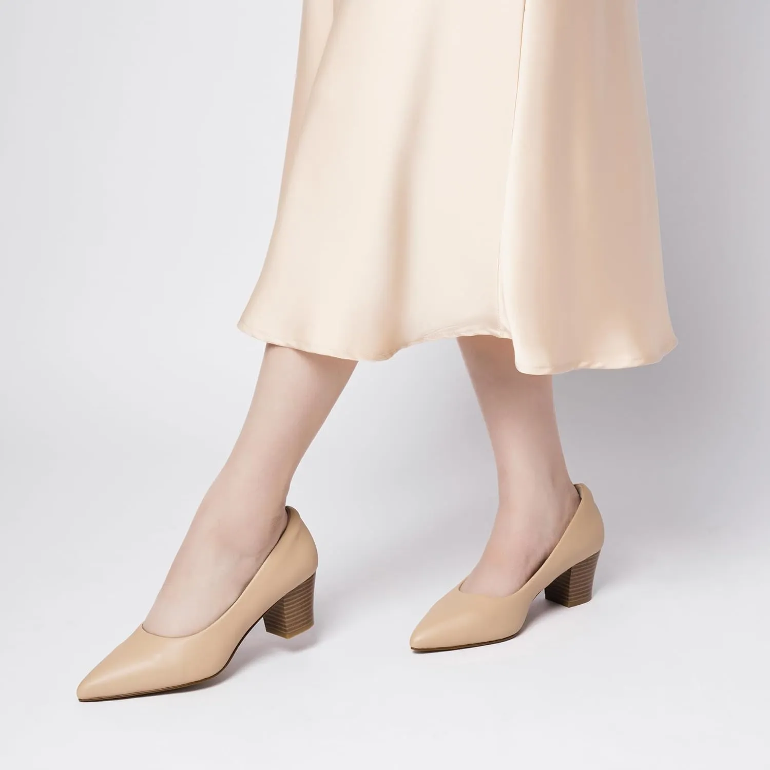 Heels for Women with Arch Support, Low Chunky Block Closed Toe Heels,Comfortable Pointed Toe Dress Office Slip on Pumps Shoes