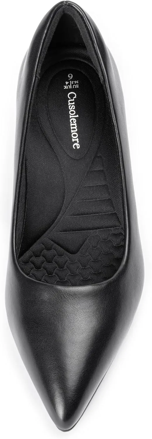 Heels for Women with Arch Support, Low Chunky Block Closed Toe Heels,Comfortable Pointed Toe Dress Office Slip on Pumps Shoes