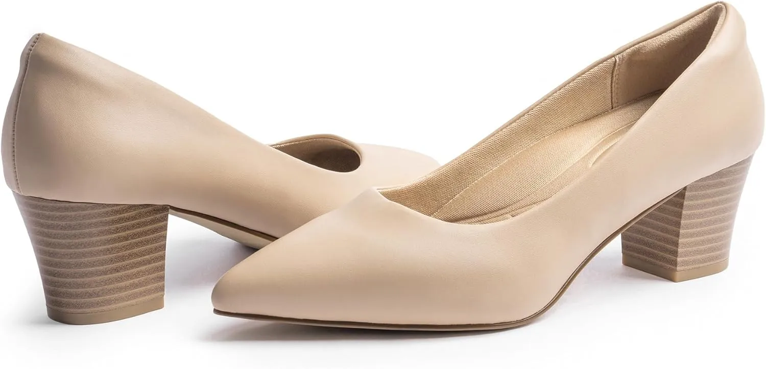 Heels for Women with Arch Support, Low Chunky Block Closed Toe Heels,Comfortable Pointed Toe Dress Office Slip on Pumps Shoes