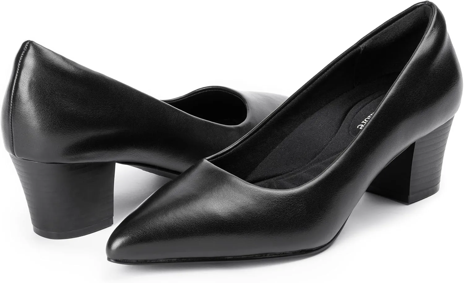 Heels for Women with Arch Support, Low Chunky Block Closed Toe Heels,Comfortable Pointed Toe Dress Office Slip on Pumps Shoes