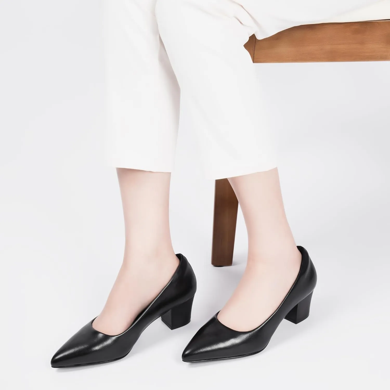 Heels for Women with Arch Support, Low Chunky Block Closed Toe Heels,Comfortable Pointed Toe Dress Office Slip on Pumps Shoes