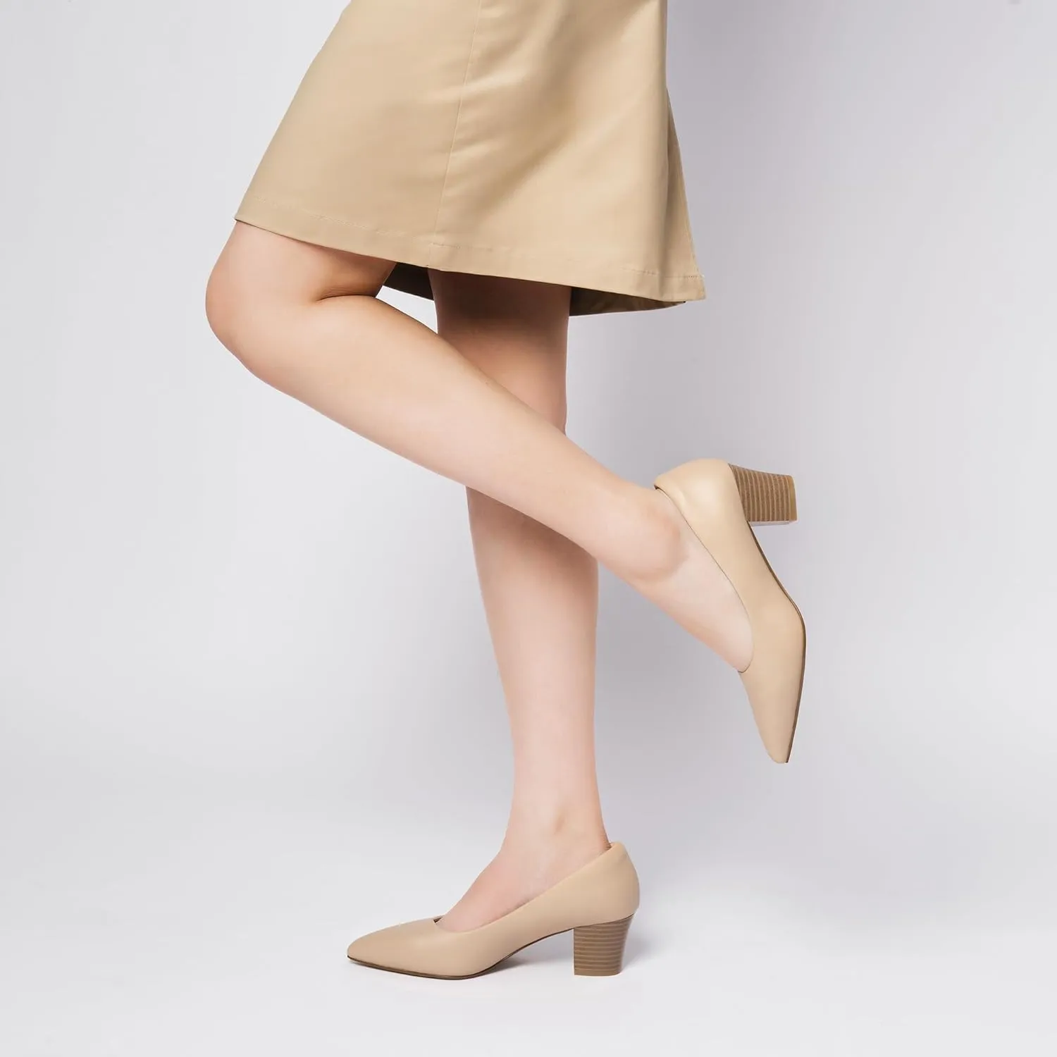Heels for Women with Arch Support, Low Chunky Block Closed Toe Heels,Comfortable Pointed Toe Dress Office Slip on Pumps Shoes