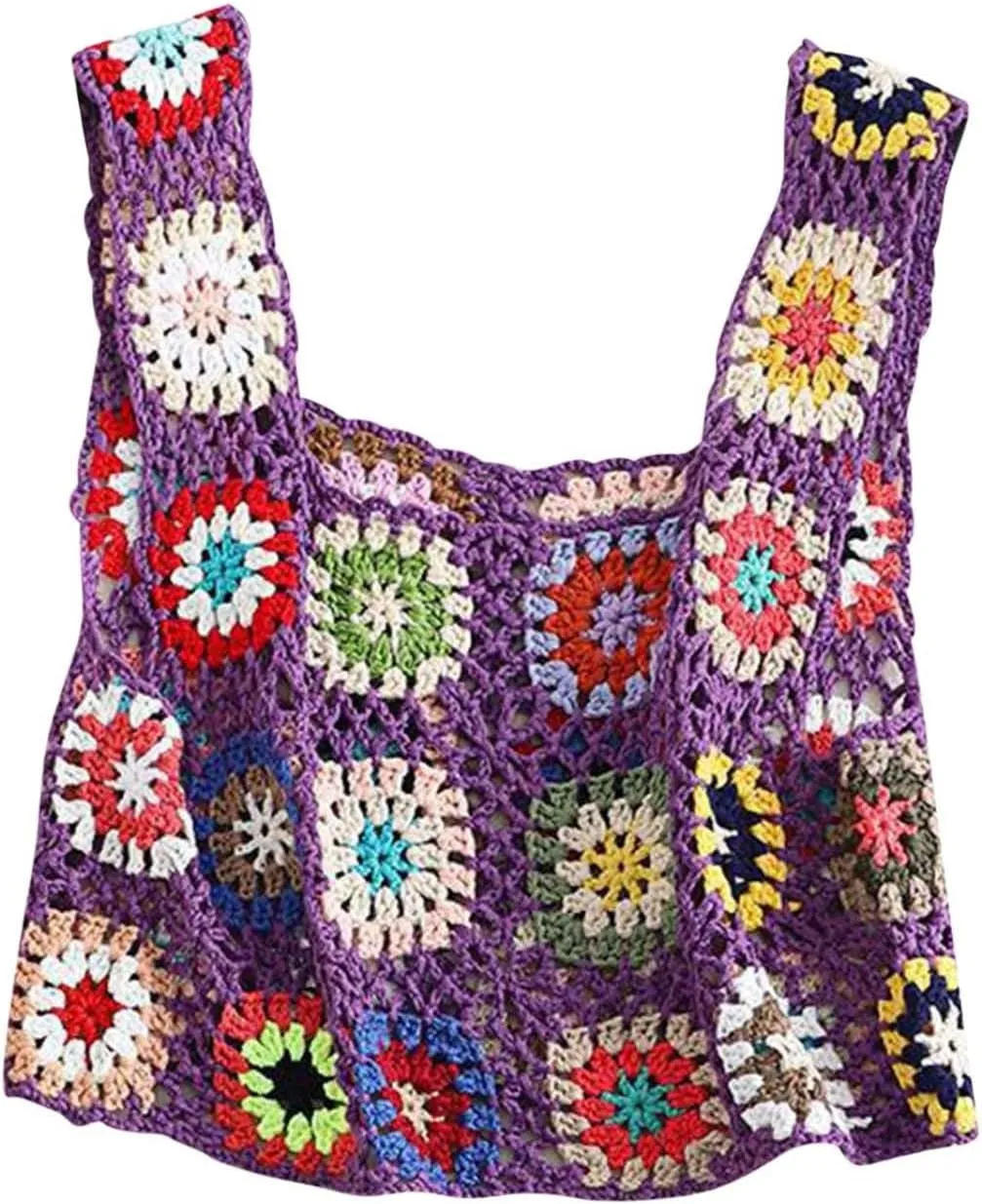 HGps8w Boho Crochet Crop Tank Top for Colorful Floral Embroidery Knit Vest Tops Hollow Out Camisole Beachwear