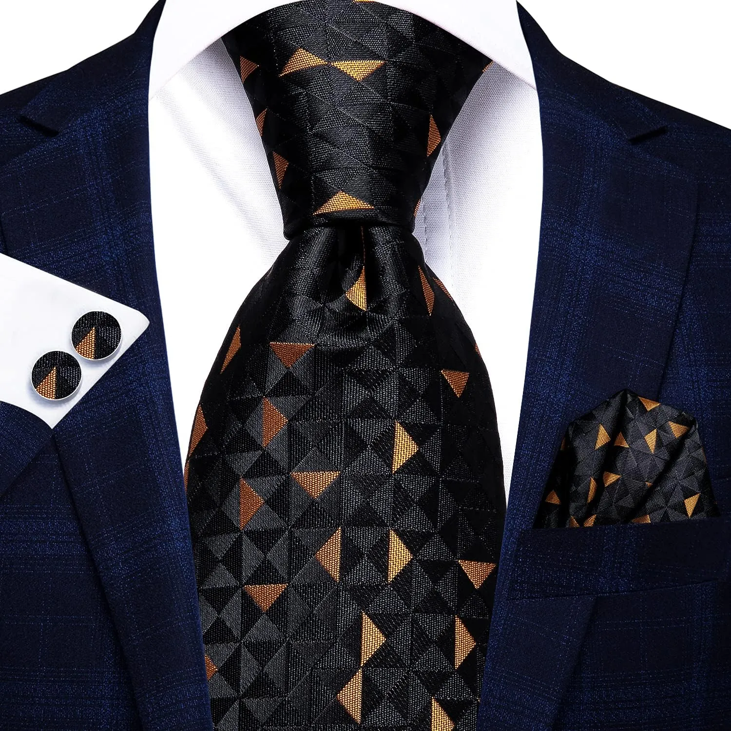 Hi-Tie Lot 5 Pcs Gift Box Mens Tie Set Necktie with Pocket Square Cufflinks Silk Neck Tie Collection